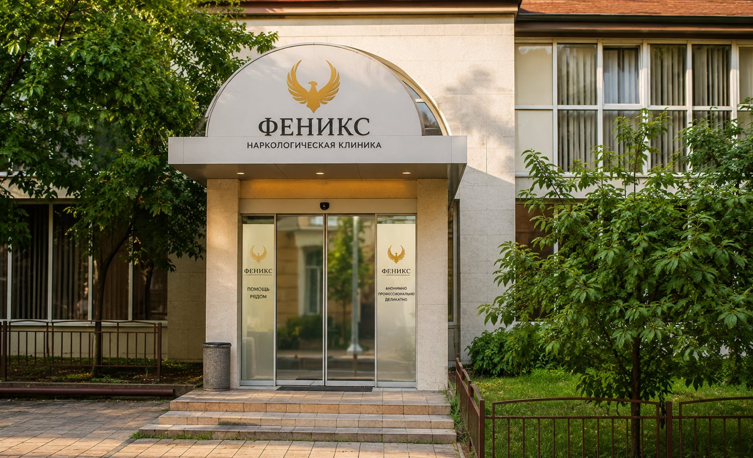 Вход в наркологическую клинику «Феникс» в Гурьевске